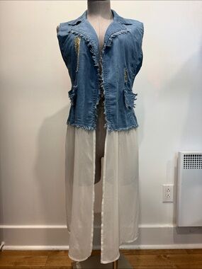 Tricotto Blue Denim Vest with White Sheer Panel
